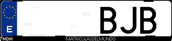 Imágen de matrícula de coche con letras BJB de España