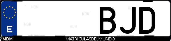 Imágen de matrícula de coche con letras BJD de España