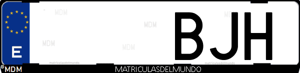Imágen de matrícula de coche con letras BJH de España