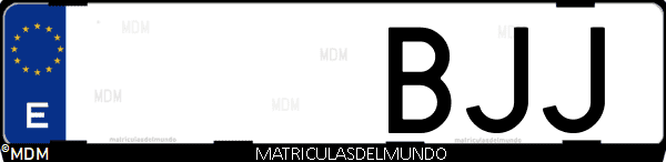 Imágen de matrícula de coche con letras BJJ de España