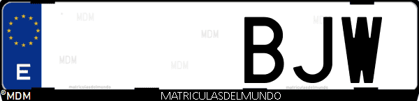 Imágen de matrícula de coche con letras BJW de España