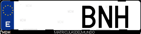 Imágen de matrícula de coche con letras BNH de España
