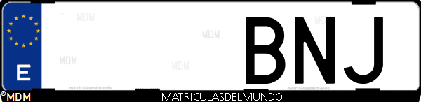 Imágen de matrícula de coche con letras BNJ de España
