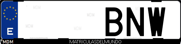 Imágen de matrícula de coche con letras BNW de España