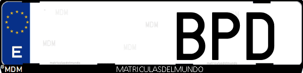 Imágen de matrícula de coche con letras BPD de España