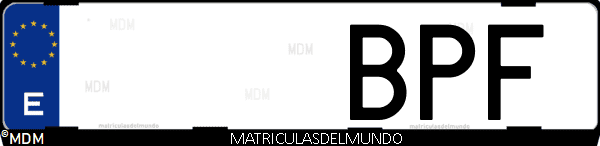 Imágen de matrícula de coche con letras BPF de España