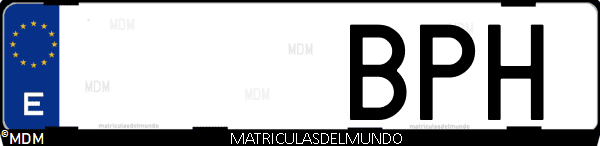 Imágen de matrícula de coche con letras BPH de España