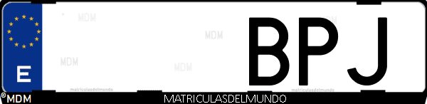 Imágen de matrícula de coche con letras BPJ de España