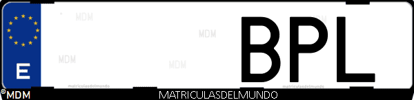 Imágen de matrícula de coche con letras BPL de España