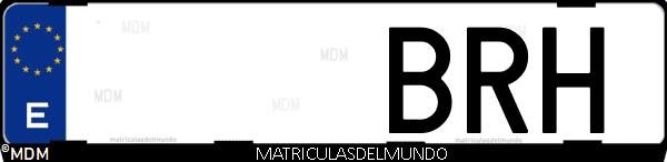 Imágen de matrícula de coche con letras BRH de España
