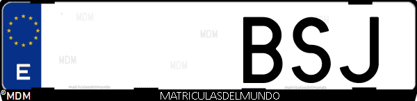 Imágen de matrícula de coche con letras BSJ de España
