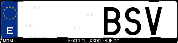 Imágen de matrícula de coche con letras BSV de España