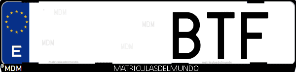 Imágen de matrícula de coche con letras BTF de España