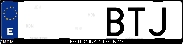 Imágen de matrícula de coche con letras BTJ de España