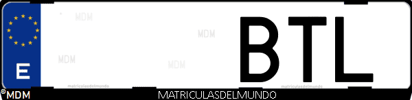 Imágen de matrícula de coche con letras BTL de España