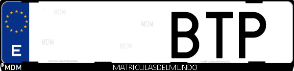 Imágen de matrícula de coche con letras BTP de España