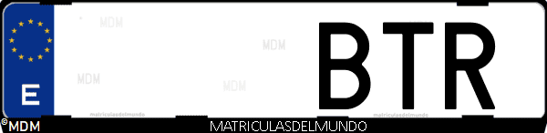 Imágen de matrícula de coche con letras BTR de España