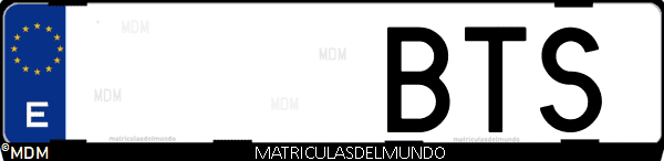 Imágen de matrícula de coche con letras BTS de España