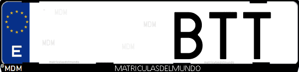 Imágen de matrícula de coche con letras BTT de España