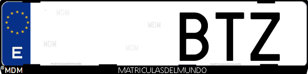 Imágen de matrícula de coche con letras BTZ de España