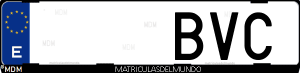 Imágen de matrícula de coche con letras BVC de España