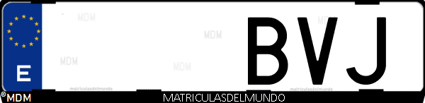 Imágen de matrícula de coche con letras BVJ de España