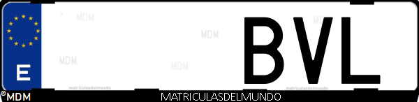 Imágen de matrícula de coche con letras BVL de España