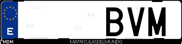 Imágen de matrícula de coche con letras BVM de España