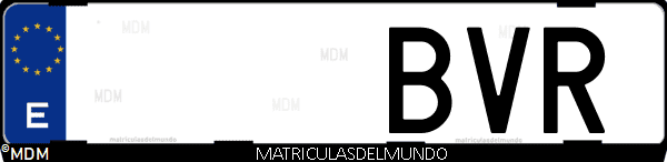 Imágen de matrícula de coche con letras BVR de España