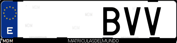 Imágen de matrícula de coche con letras BVV de España