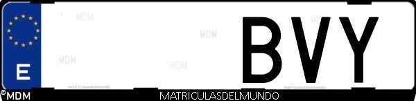 Imágen de matrícula de coche con letras BVY de España