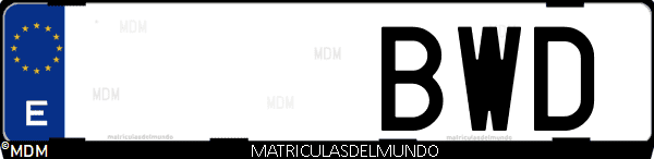 Imágen de matrícula de coche con letras BWD de España
