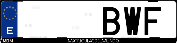 Imágen de matrícula de coche con letras BWF de España