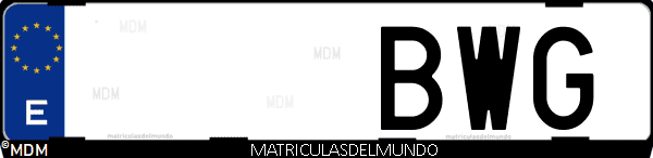 Imágen de matrícula de coche con letras BWG de España