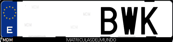 Imágen de matrícula de coche con letras BWK de España