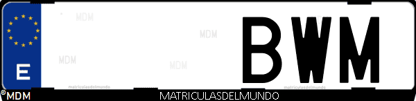 Imágen de matrícula de coche con letras BWM de España