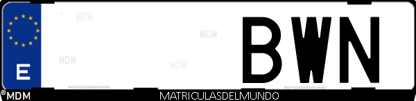 Imágen de matrícula de coche con letras BWN de España