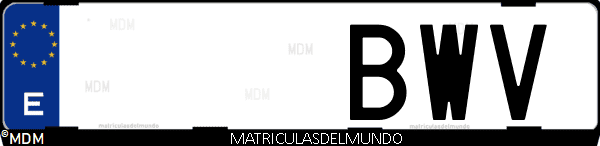 Imágen de matrícula de coche con letras BWV de España