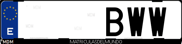 Imágen de matrícula de coche con letras BWW de España