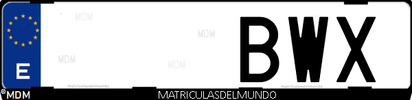 Imágen de matrícula de coche con letras BWX de España