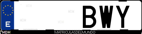 Imágen de matrícula de coche con letras BWY de España