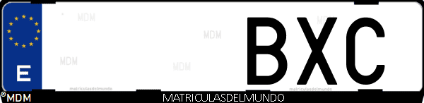 Imágen de matrícula de coche con letras BXC de España