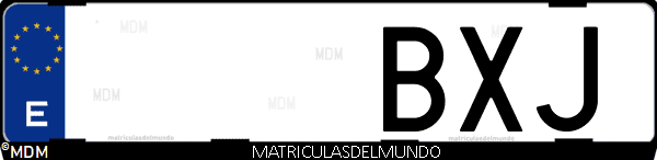 Imágen de matrícula de coche con letras BXJ de España