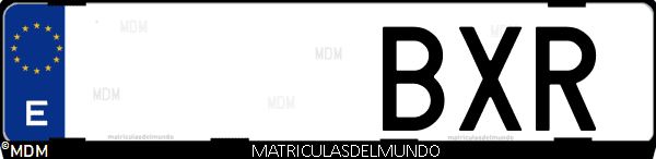 Imágen de matrícula de coche con letras BXR de España