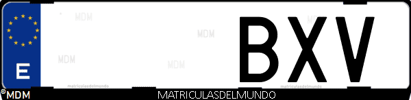 Imágen de matrícula de coche con letras BXV de España