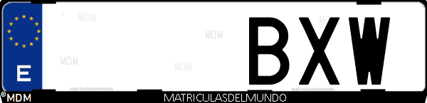 Imágen de matrícula de coche con letras BXW de España