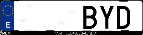 Imágen de matrícula de coche con letras BYD de España
