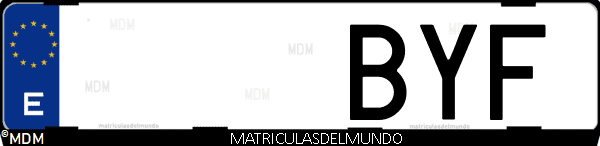 Imágen de matrícula de coche con letras BYF de España