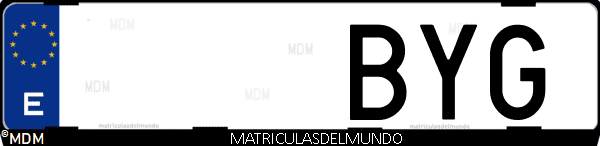 Imágen de matrícula de coche con letras BYG de España