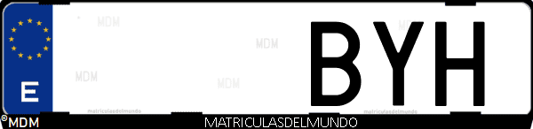 Imágen de matrícula de coche con letras BYH de España